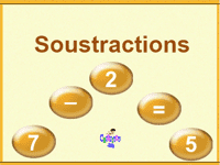Jeu en ligne gratuit - recherche et glisse le bon résultat de la soustraction